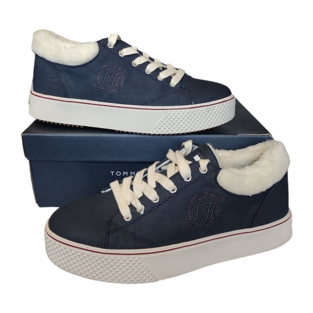 Tommy Hilfiger dark blue Saveri Faux Shearling Trim Platform Sneaker Boots
